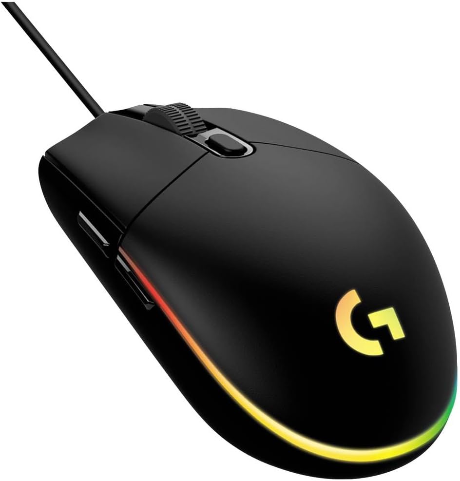 Logitech G203 Wired Gaming Mouse, 8,000 Dpi, Rainbow Optical Effect Lightsync Rgb, 6 Programmable Buttons, On-Board Memory, Screen Mapping, Pc/Mac Computer And Laptop Compatible - Black