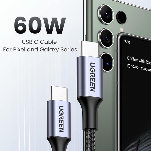 UGREEN USB C to USB C Cable 60 W PD 3.0, PPS USB-C Charging Cable Compatible with iPhone 17 Pro Max, iPhone Air, iPhone 16 15 Pro Max, Galaxy S25 S24 MacBook Air M2 iPad Pro, Air 5/Mini, Pixel 9 etc