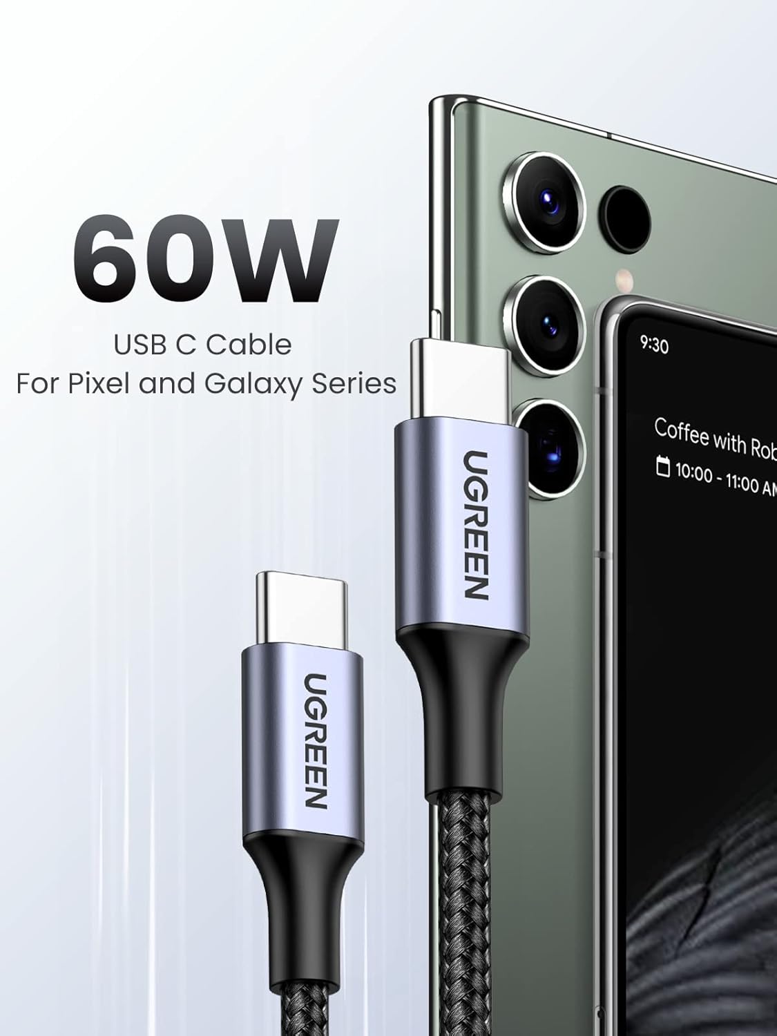 UGREEN USB C to USB C Cable 60 W PD 3.0, PPS USB-C Charging Cable Compatible with iPhone 17 Pro Max, iPhone Air, iPhone 16 15 Pro Max, Galaxy S25 S24 MacBook Air M2 iPad Pro, Air 5/Mini, Pixel 9 etc
