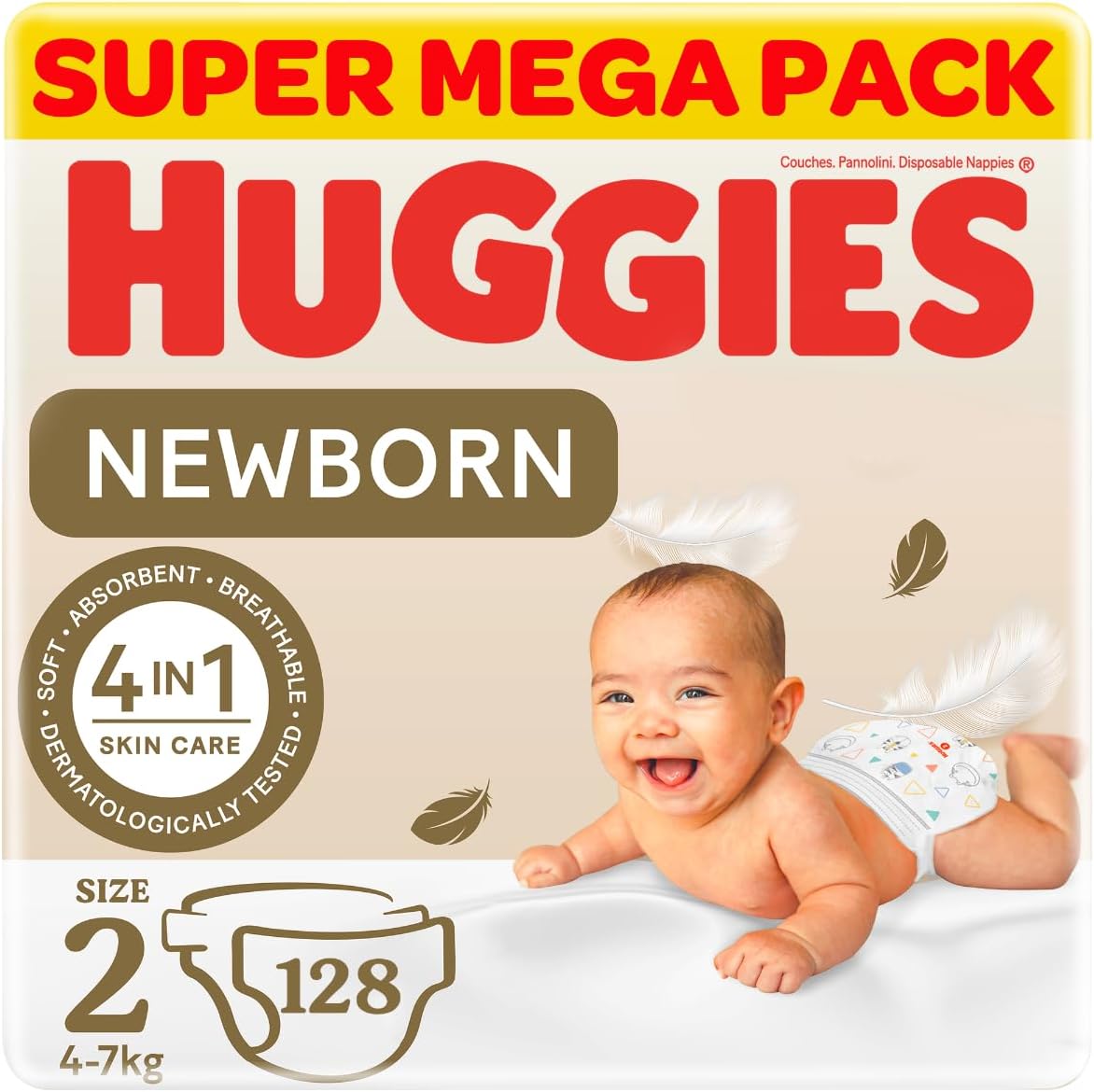 Huggies New Born, Size 2, 4-7 kg, Jumbo Pack, 128 Diapers