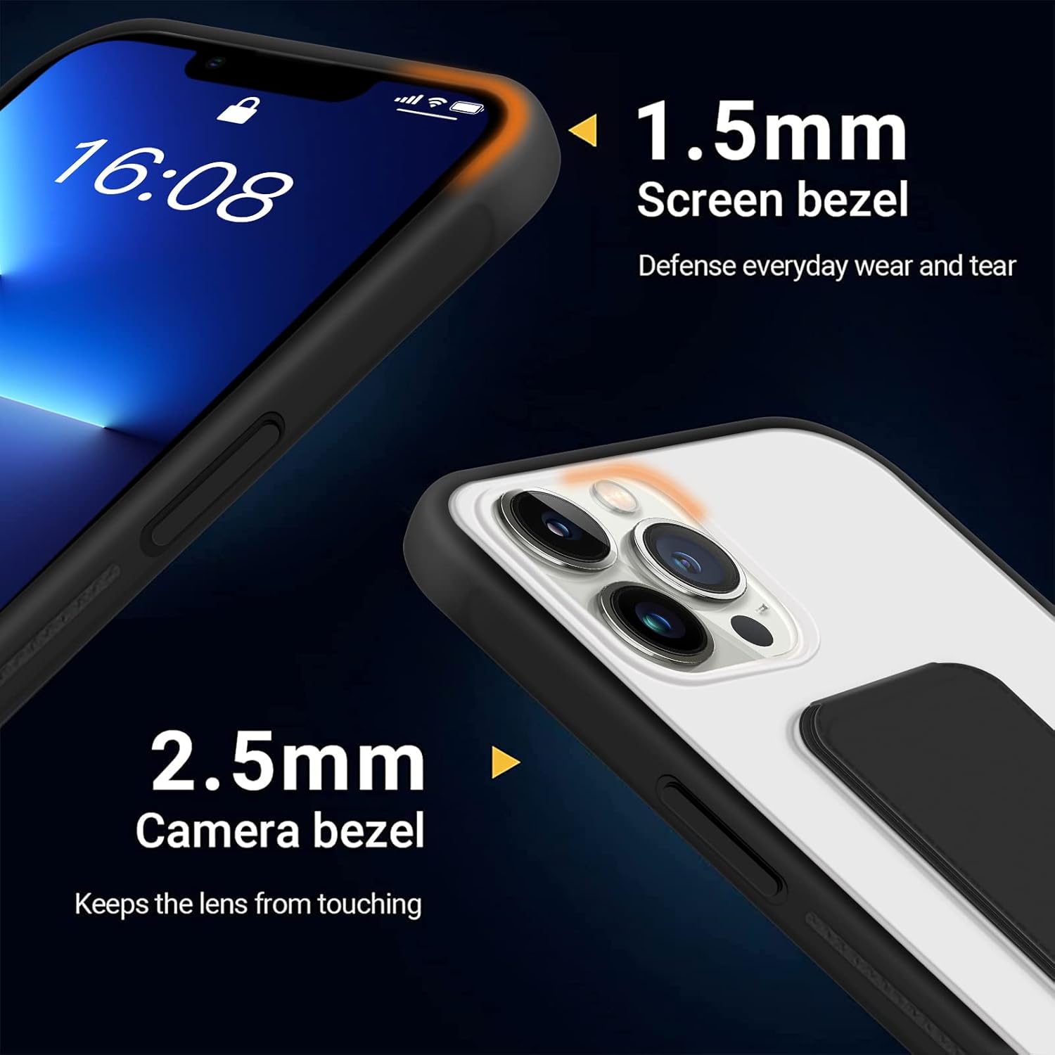 INFOSUN for iPhone 14 Pro Case Stand Cover Matte Cases with Frosted Back Hand Grip Kickstand Cover Holder Shockproof Translucent Design for iPhone 14 Pro (6.1 Inch) (2022) (Black)