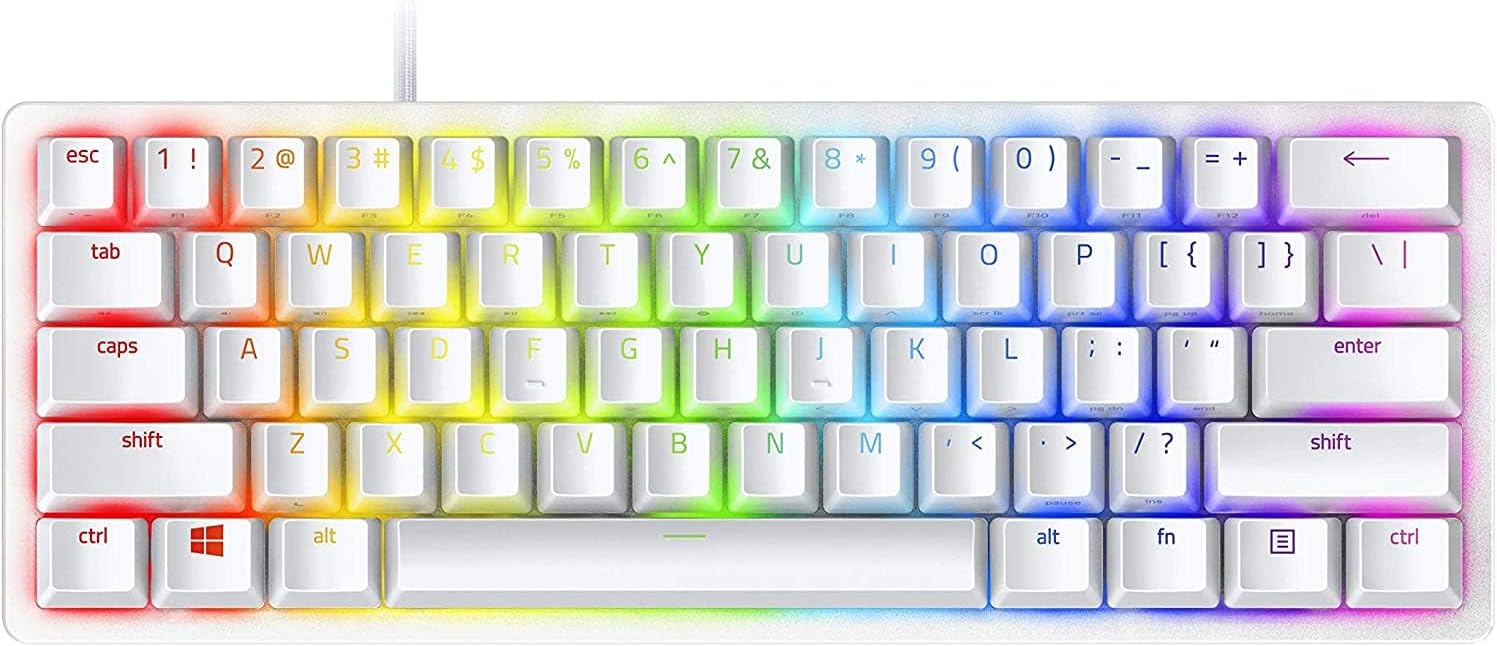 Razer Huntsman Mini 60% Compact Gaming Keyboard: Purple Switch, Clicky Optical-Mechanical Switches, Doubleshot PBT Keycaps, Detachable USB-C Cable, US Layout - Black