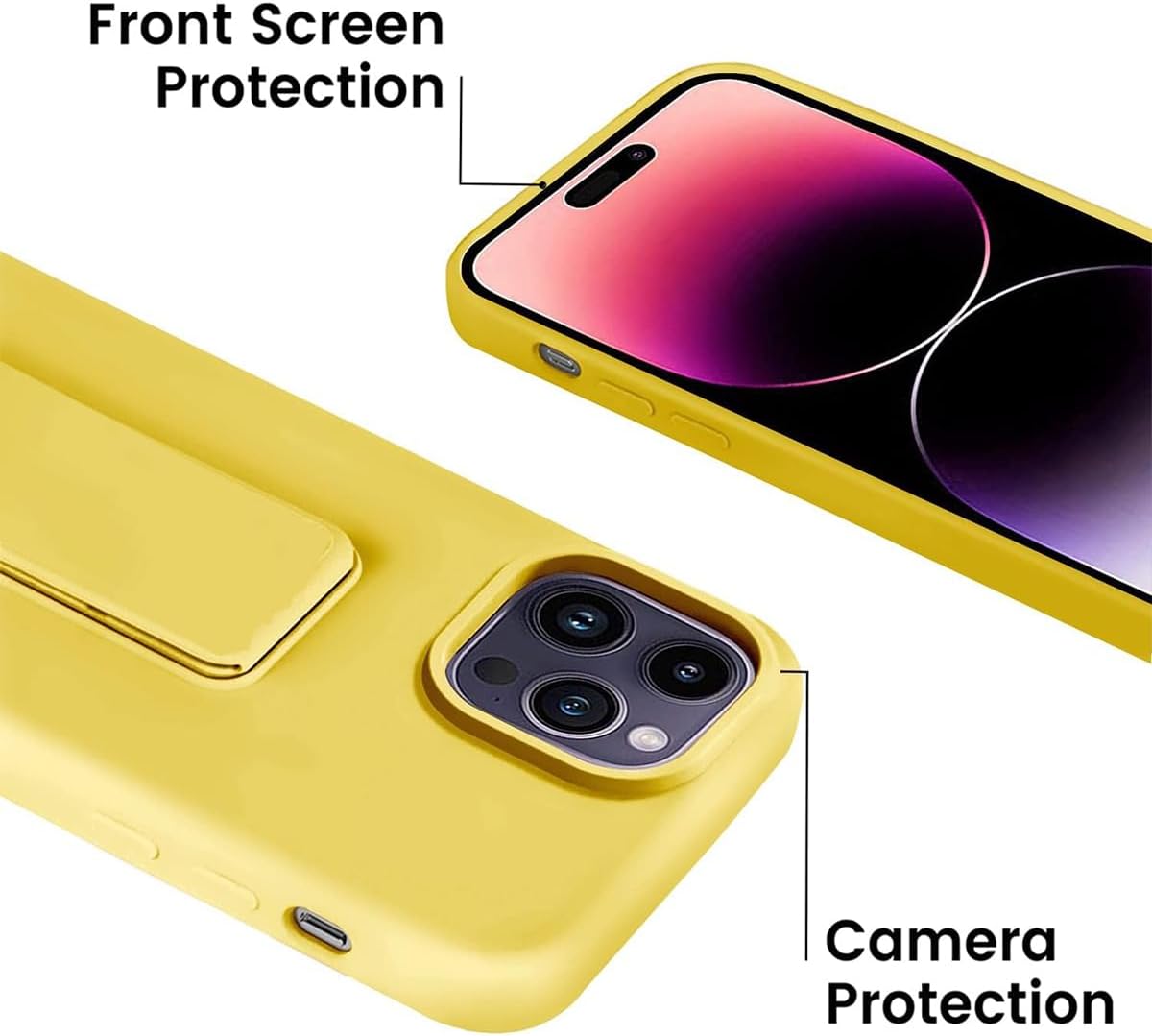 Compatible with iPhone 14 Plus Case with Stand, Multi-Functional Magnetic Vertical & Horizontal Kickstand Protective Phone Case, Candy Color Slim Cute Hybrid Cover (Black, iphone 14 plus)