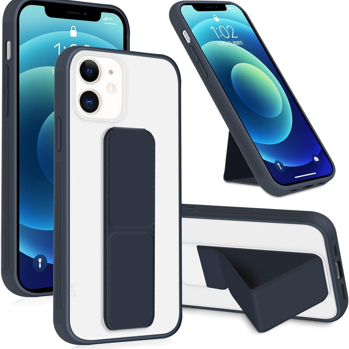 INFOSUN for iPhone 14 Pro Case Stand Cover Matte Cases with Frosted Back Hand Grip Kickstand Cover Holder Shockproof Translucent Design for iPhone 14 Pro (6.1 Inch) (2022) (Black)
