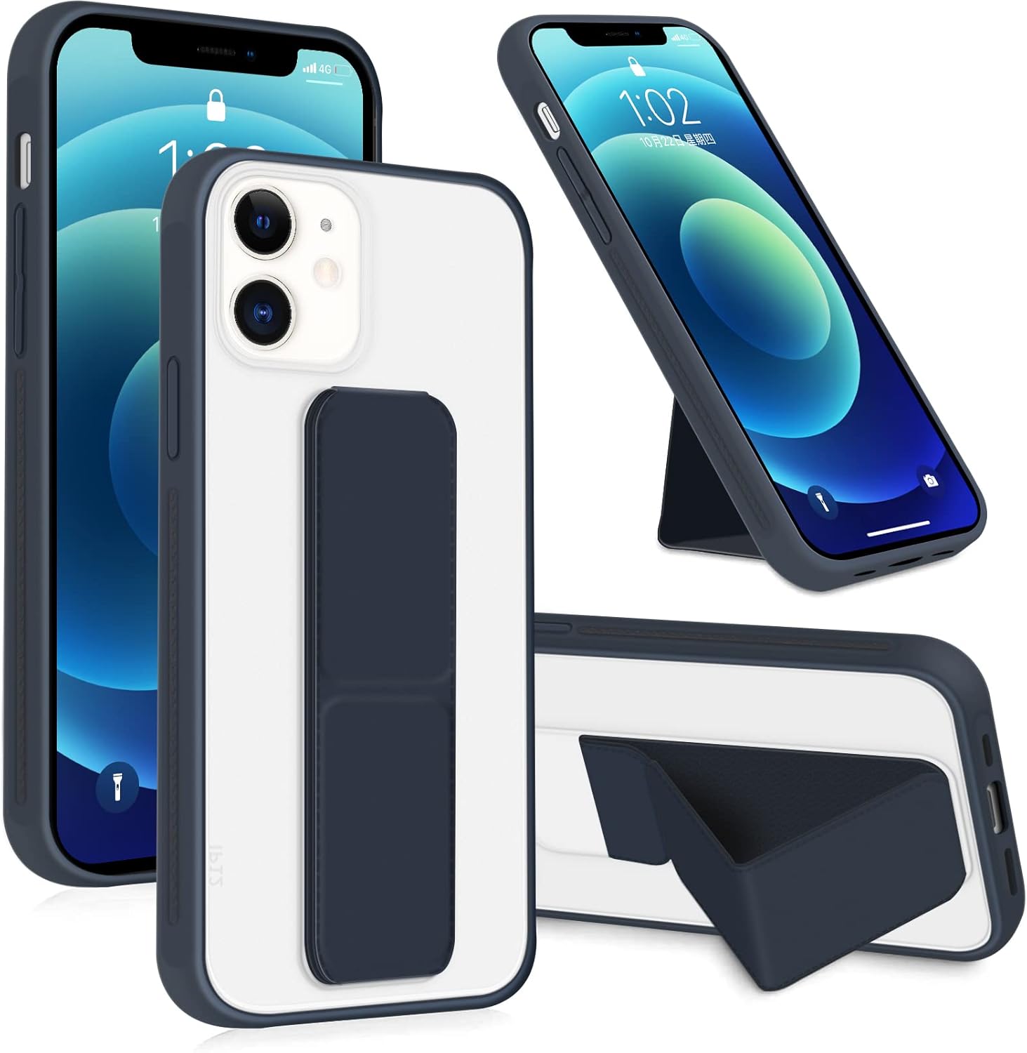 INFOSUN for iPhone 14 Pro Case Stand Cover Matte Cases with Frosted Back Hand Grip Kickstand Cover Holder Shockproof Translucent Design for iPhone 14 Pro (6.1 Inch) (2022) (Black)