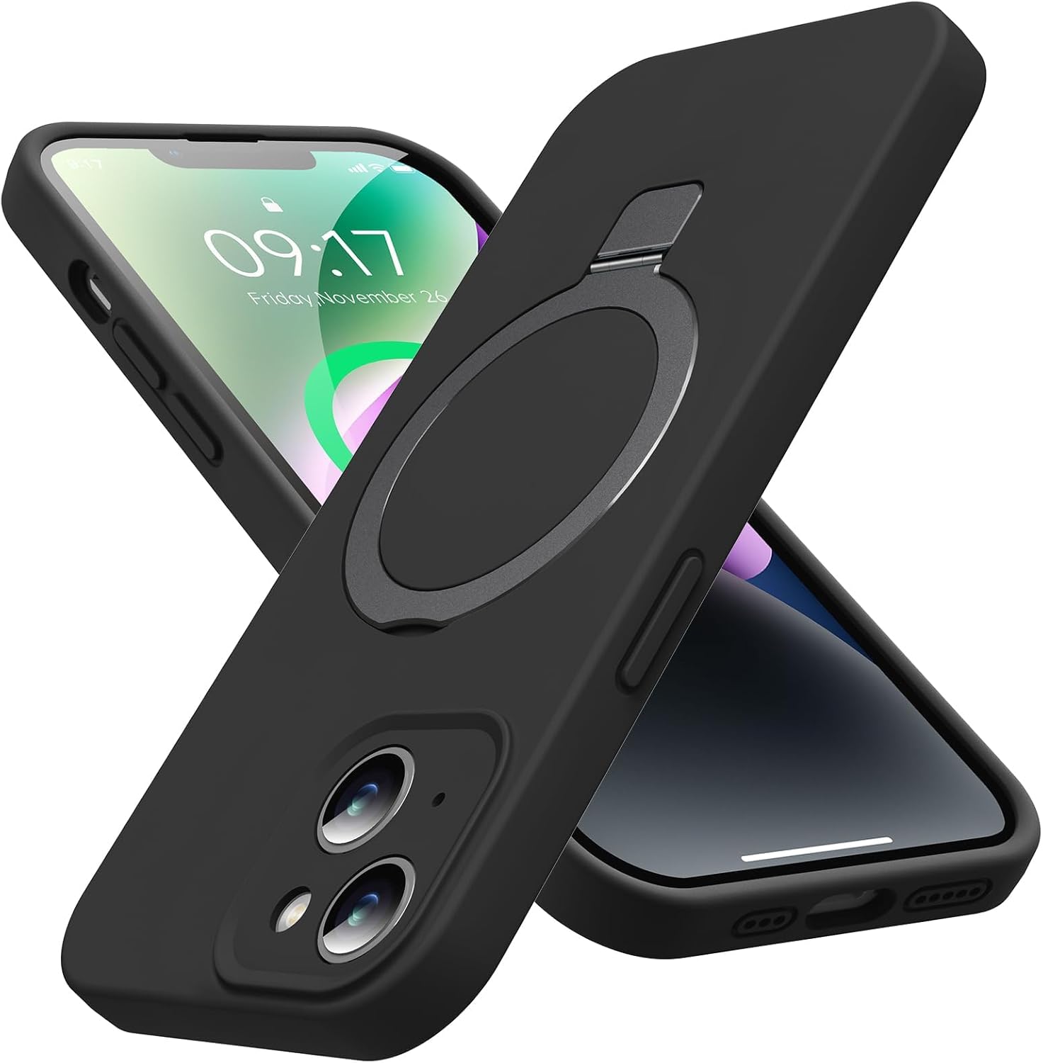 Eligo for iPhone 14 Pro Case, Compatible with MagSafe, with Magnetic Invisible Stand,【Shockproof Military-Grade Protection】Soft Silicone Phone Cover with Kickstand for Apple 14 Pro (Black)
