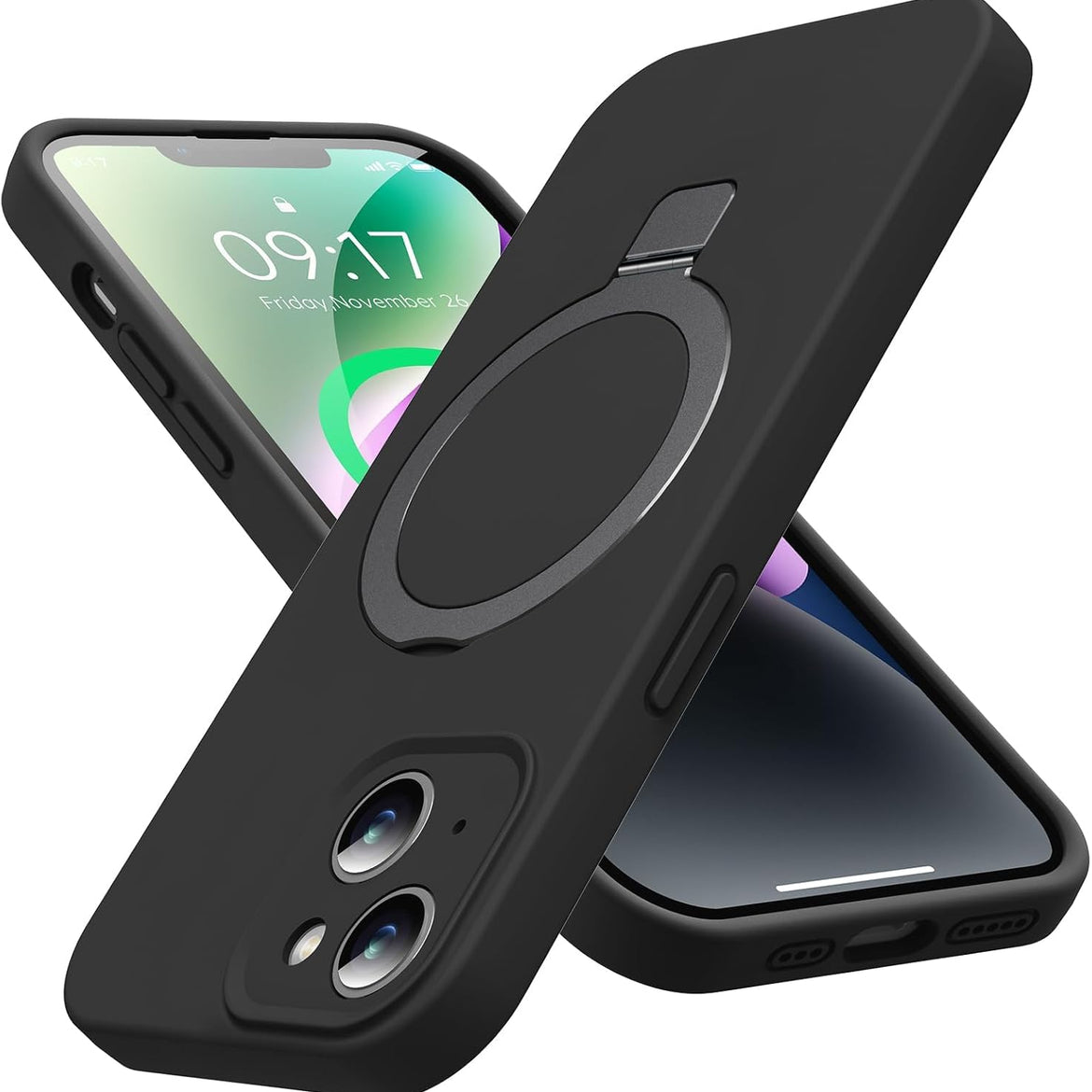Eligo for iPhone 14 Pro Case, Compatible with MagSafe, with Magnetic Invisible Stand,【Shockproof Military-Grade Protection】Soft Silicone Phone Cover with Kickstand for Apple 14 Pro (Black)