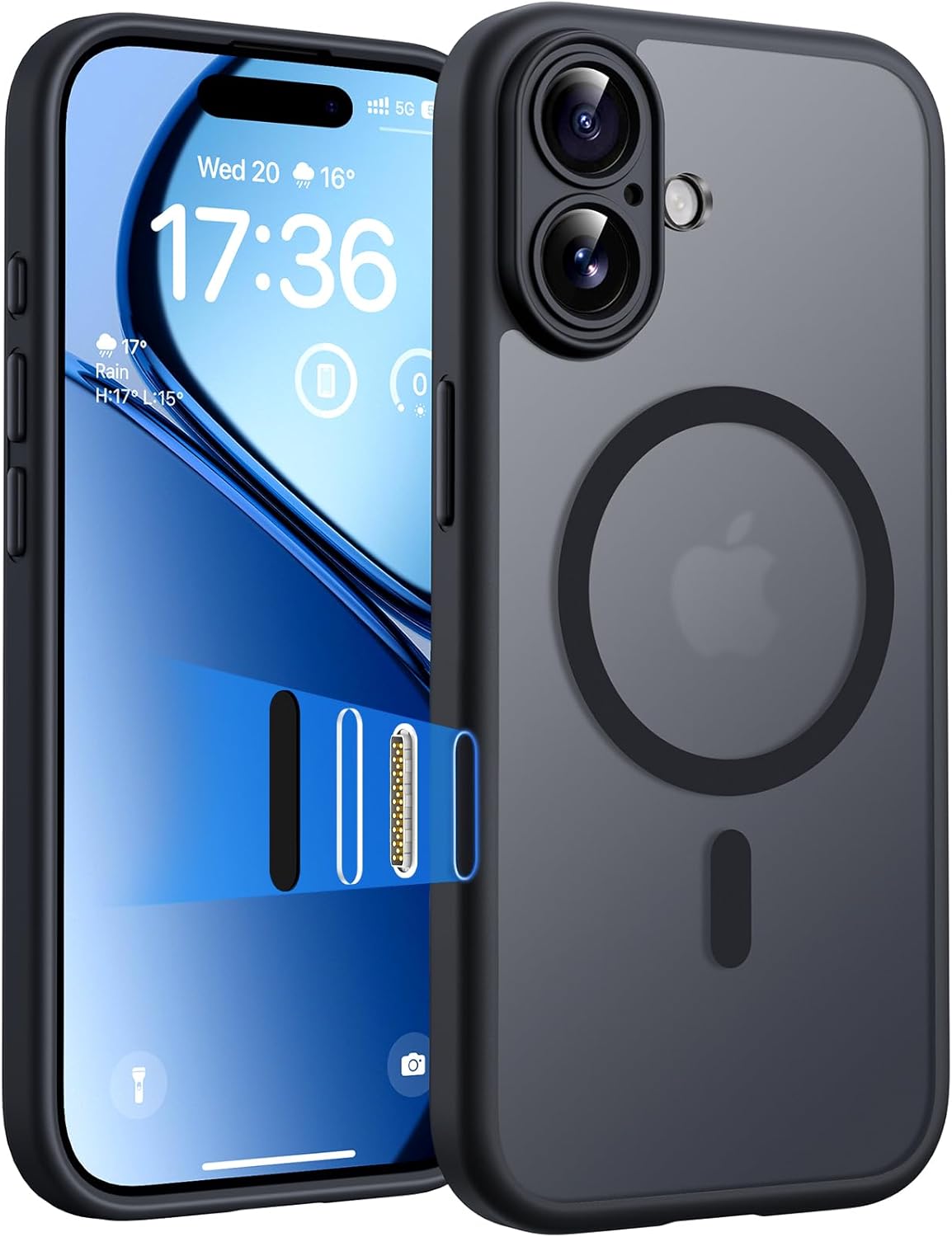 TOCOL for iPhone 17 Pro Max Case 6.9-inch, Built-in Magnetic Ring, Upgraded Camera Protection, Compatible with Magsafe, Military Grade Shockproof, Non-slip Translucent Matte Case, Black