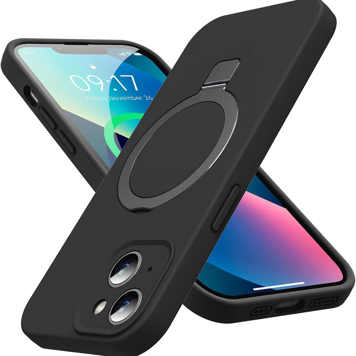 Eligo for iPhone 14 Pro Case, Compatible with MagSafe, with Magnetic Invisible Stand,【Shockproof Military-Grade Protection】Soft Silicone Phone Cover with Kickstand for Apple 14 Pro (Black)