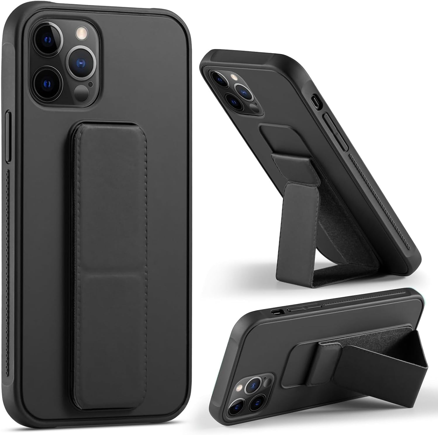 Compatible with iPhone 14 Plus Case with Stand, Multi-Functional Magnetic Vertical & Horizontal Kickstand Protective Phone Case, Candy Color Slim Cute Hybrid Cover (Black, iphone 14 plus)