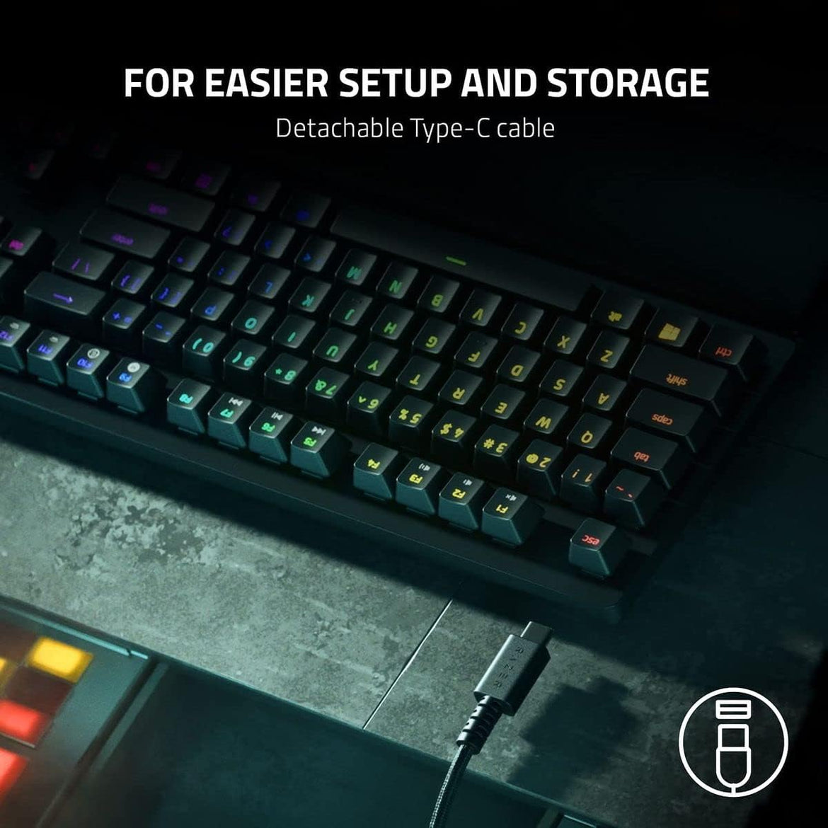 Razer Huntsman Mini 60% Compact Gaming Keyboard: Purple Switch, Clicky Optical-Mechanical Switches, Doubleshot PBT Keycaps, Detachable USB-C Cable, US Layout - Black