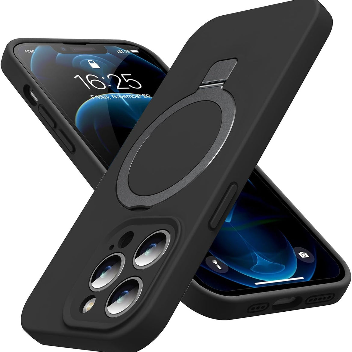 Eligo for iPhone 14 Pro Case, Compatible with MagSafe, with Magnetic Invisible Stand,【Shockproof Military-Grade Protection】Soft Silicone Phone Cover with Kickstand for Apple 14 Pro (Black)
