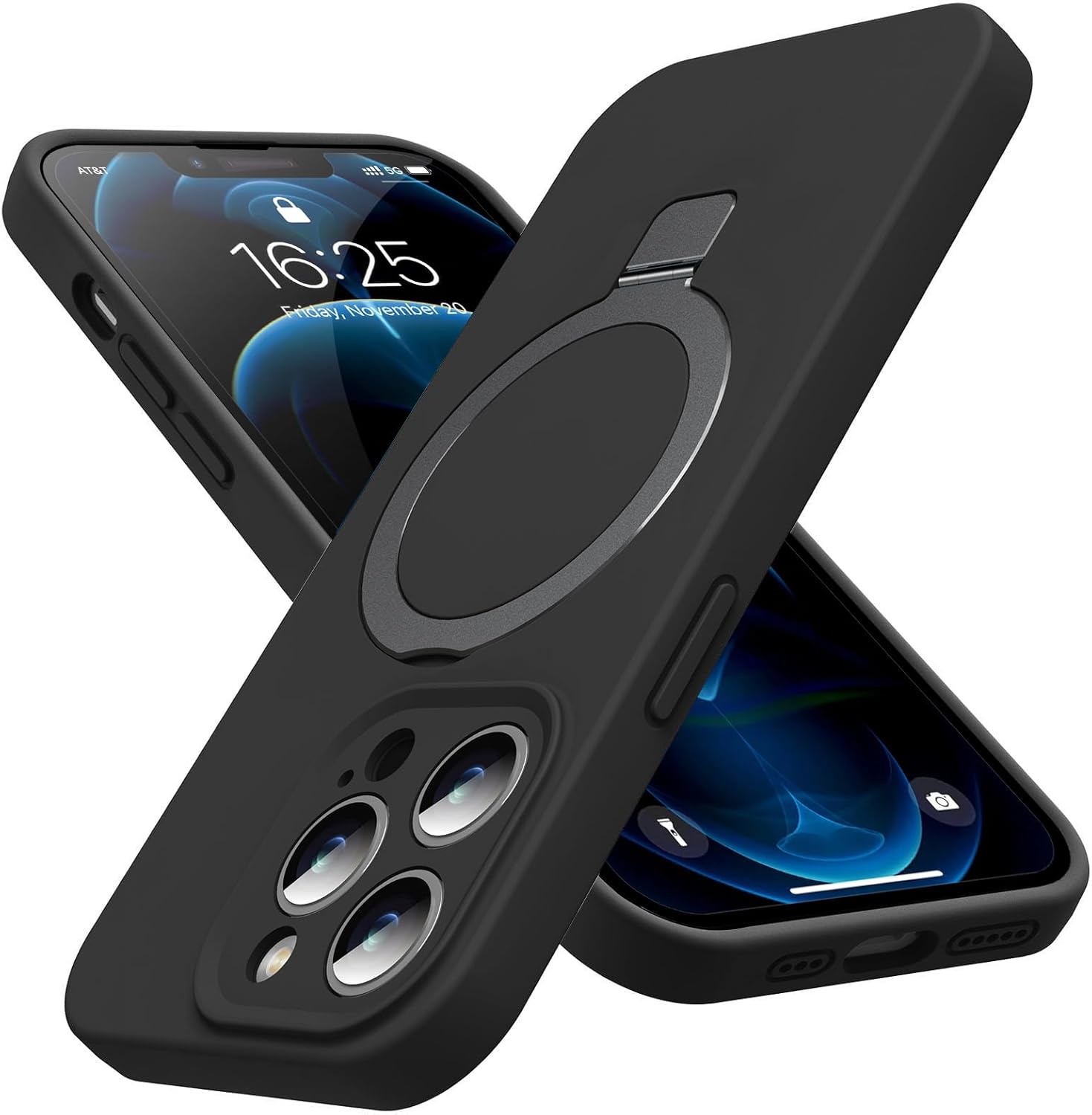 Eligo for iPhone 14 Pro Case, Compatible with MagSafe, with Magnetic Invisible Stand,【Shockproof Military-Grade Protection】Soft Silicone Phone Cover with Kickstand for Apple 14 Pro (Black)