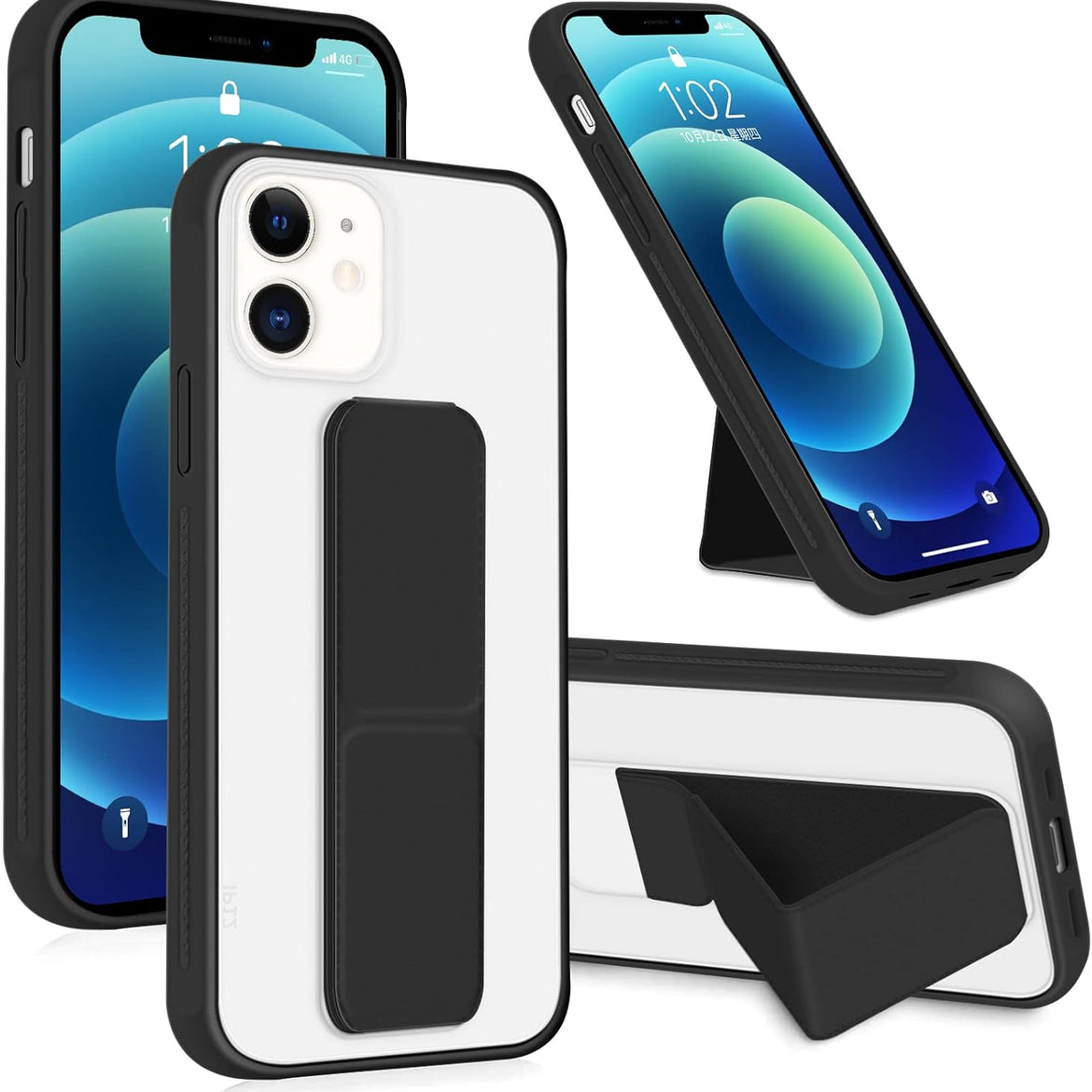 INFOSUN for iPhone 14 Pro Case Stand Cover Matte Cases with Frosted Back Hand Grip Kickstand Cover Holder Shockproof Translucent Design for iPhone 14 Pro (6.1 Inch) (2022) (Black)