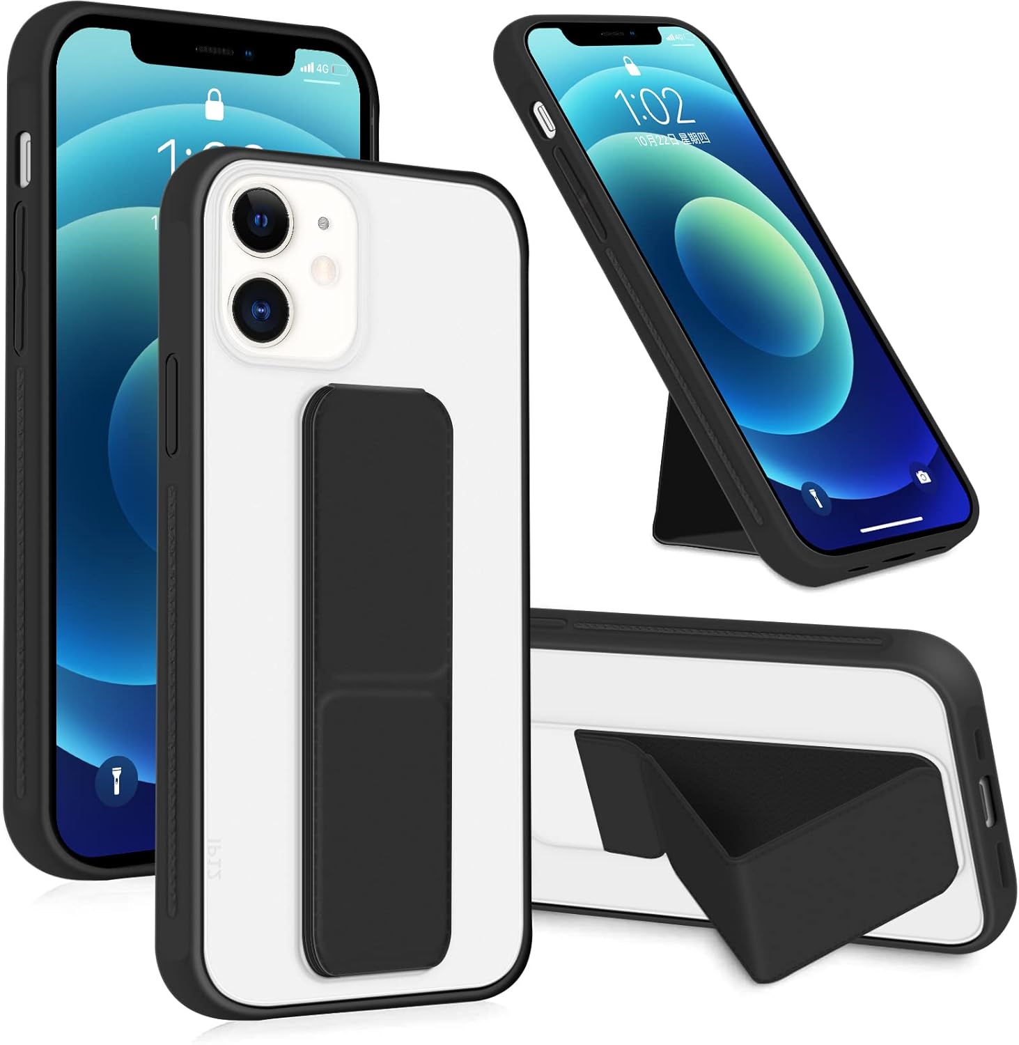 INFOSUN for iPhone 14 Pro Case Stand Cover Matte Cases with Frosted Back Hand Grip Kickstand Cover Holder Shockproof Translucent Design for iPhone 14 Pro (6.1 Inch) (2022) (Black)