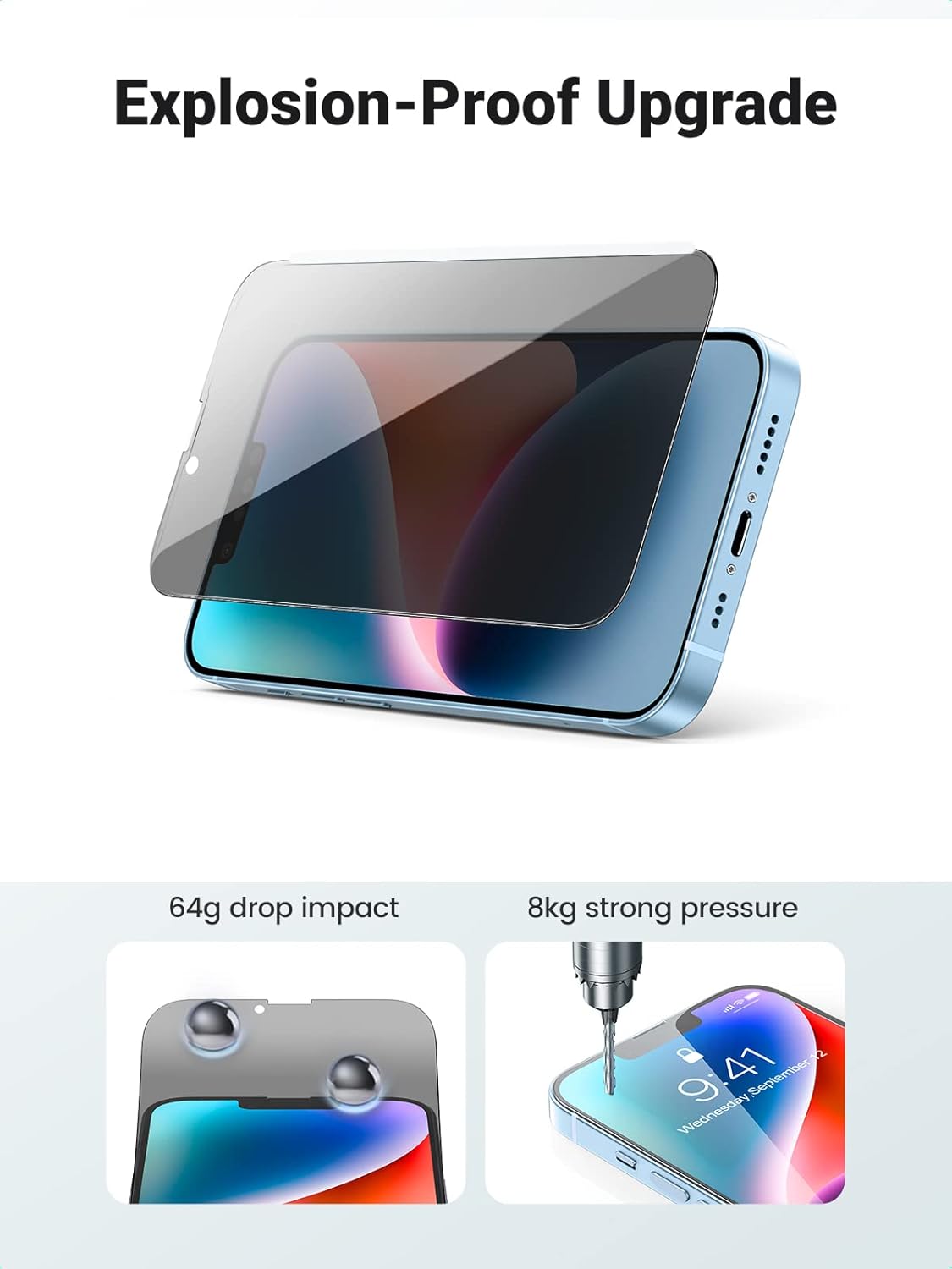 UGREEN 2 Pack for iPhone 17 Pro Max Screen Protector Privacy 6.9'' 100% Privacy Protection 1:1 Full Coverage Military Grade 9H Tempered Glass Anti-Spy Screen Protector Easy to Install
