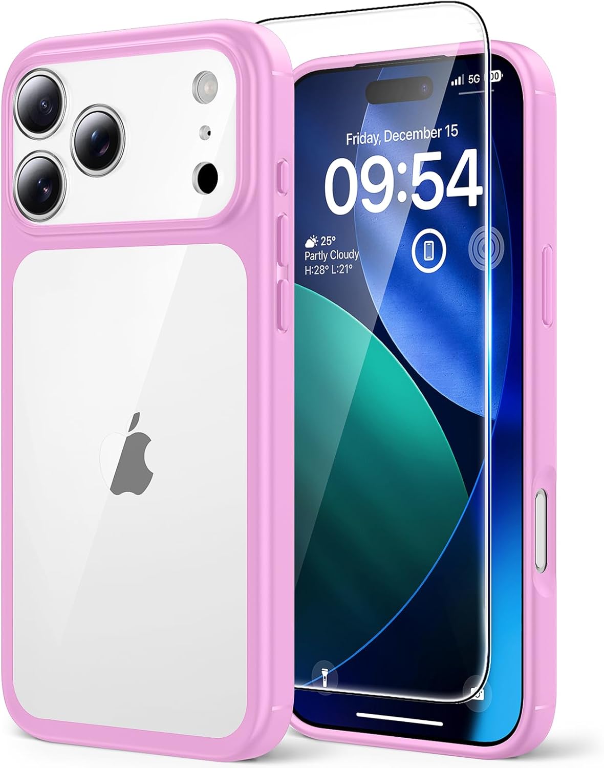 TAURI for iPhone 17 Pro Case with 1-Pack Screen Protector, Camera Lens Full Protection, Military-Grade Protection, Shockproof Transparent Back Bumper Phone Cover - Clear