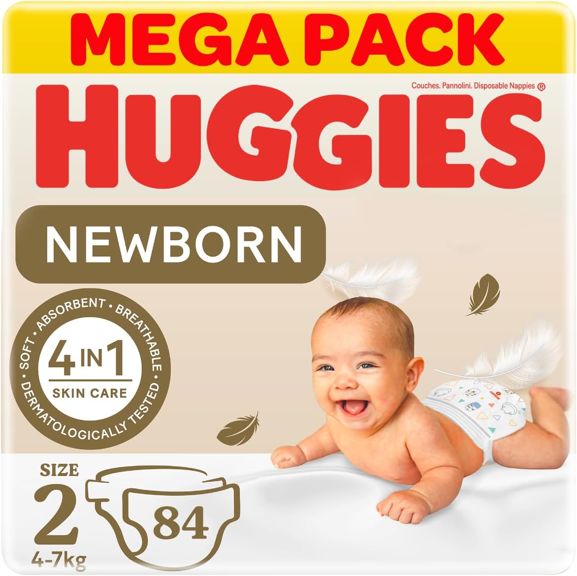 Huggies New Born, Size 2, 4-7 kg, Jumbo Pack, 128 Diapers