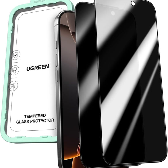 UGREEN 2 Pack for iPhone 17 Pro Max Screen Protector Privacy 6.9'' 100% Privacy Protection 1:1 Full Coverage Military Grade 9H Tempered Glass Anti-Spy Screen Protector Easy to Install