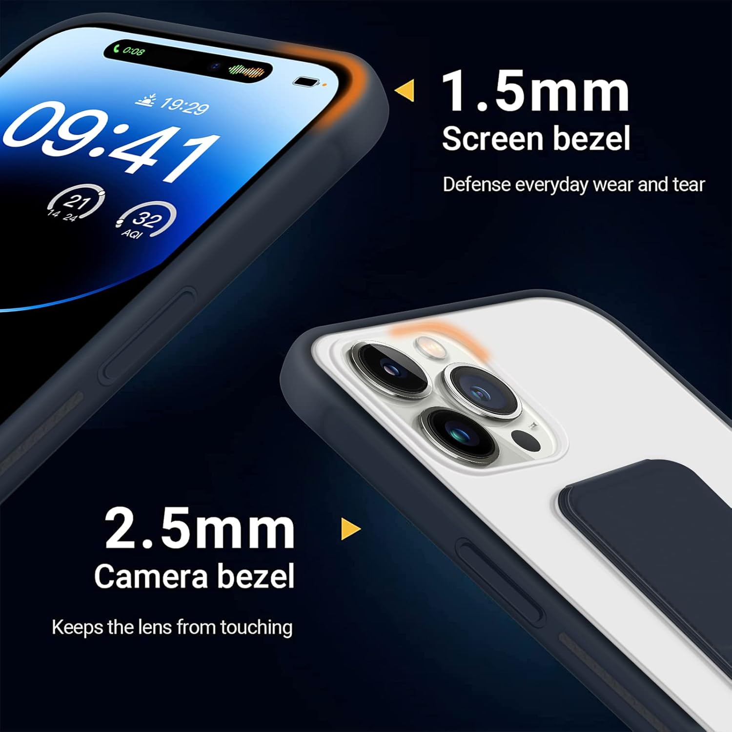 INFOSUN for iPhone 14 Pro Case Stand Cover Matte Cases with Frosted Back Hand Grip Kickstand Cover Holder Shockproof Translucent Design for iPhone 14 Pro (6.1 Inch) (2022) (Black)
