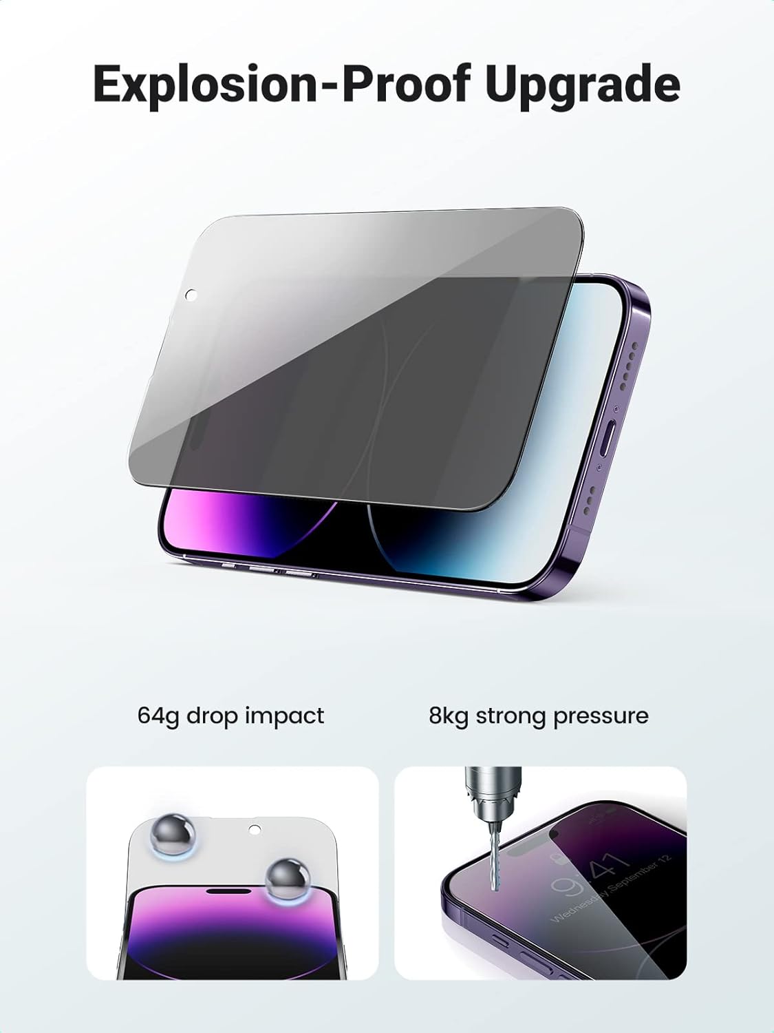 UGREEN 2 Pack for iPhone 17 Pro Max Screen Protector Privacy 6.9'' 100% Privacy Protection 1:1 Full Coverage Military Grade 9H Tempered Glass Anti-Spy Screen Protector Easy to Install