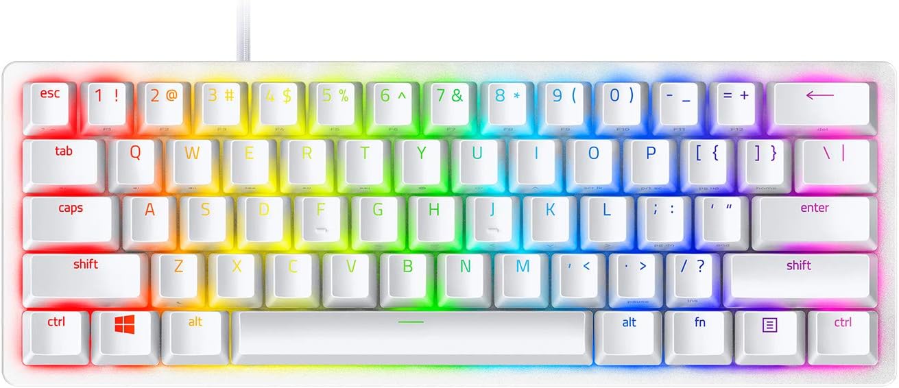 Razer Huntsman Mini 60% Compact Gaming Keyboard: Purple Switch, Clicky Optical-Mechanical Switches, Doubleshot PBT Keycaps, Detachable USB-C Cable, US Layout - Black