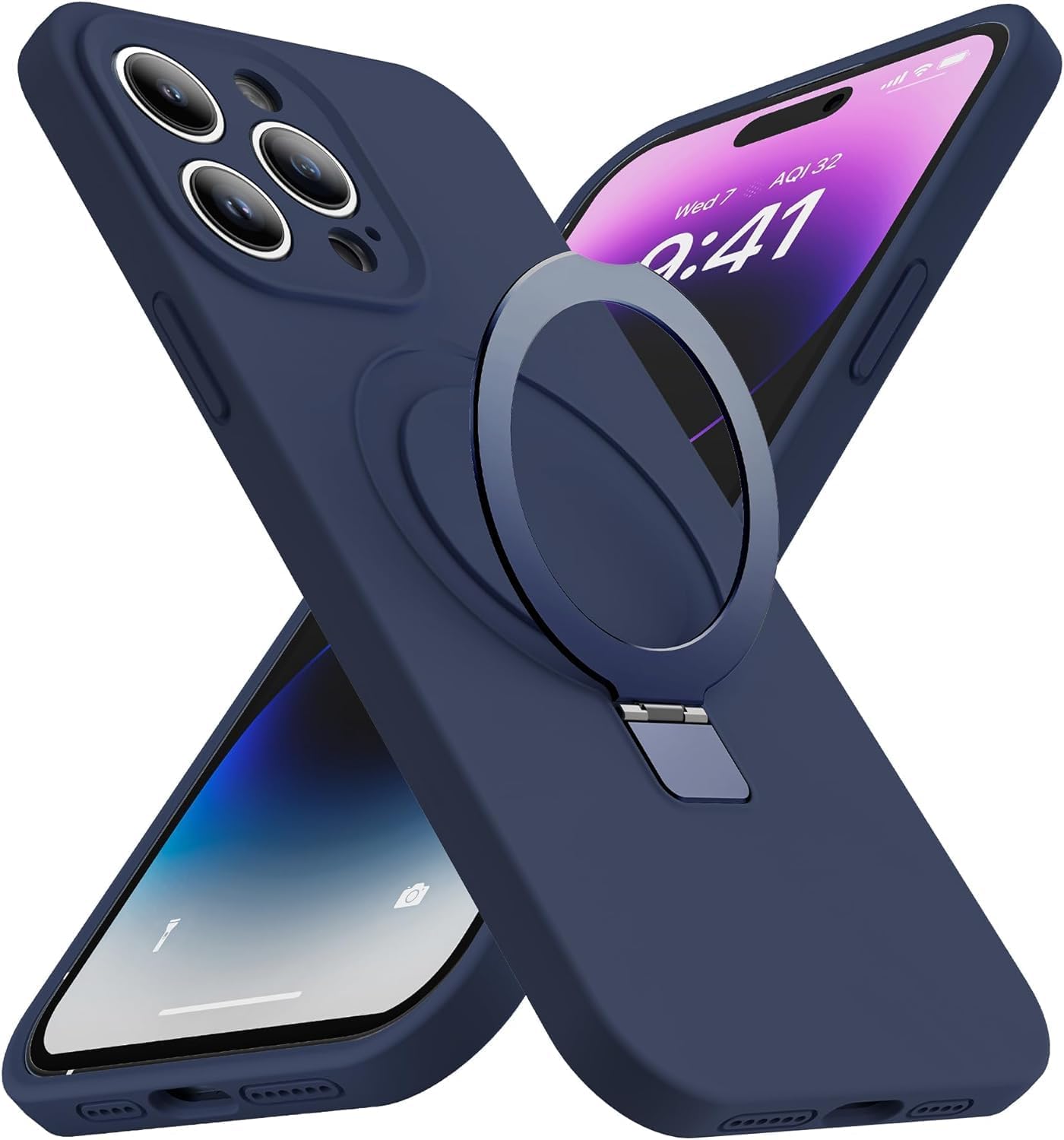 Eligo for iPhone 14 Pro Case, Compatible with MagSafe, with Magnetic Invisible Stand,【Shockproof Military-Grade Protection】Soft Silicone Phone Cover with Kickstand for Apple 14 Pro (Black)