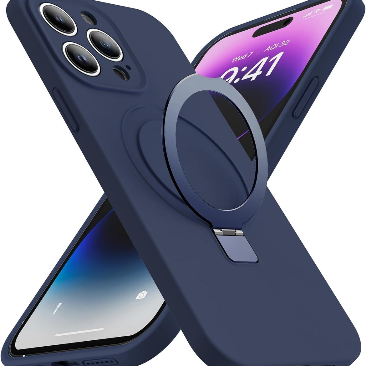 Eligo for iPhone 14 Pro Case, Compatible with MagSafe, with Magnetic Invisible Stand,【Shockproof Military-Grade Protection】Soft Silicone Phone Cover with Kickstand for Apple 14 Pro (Black)