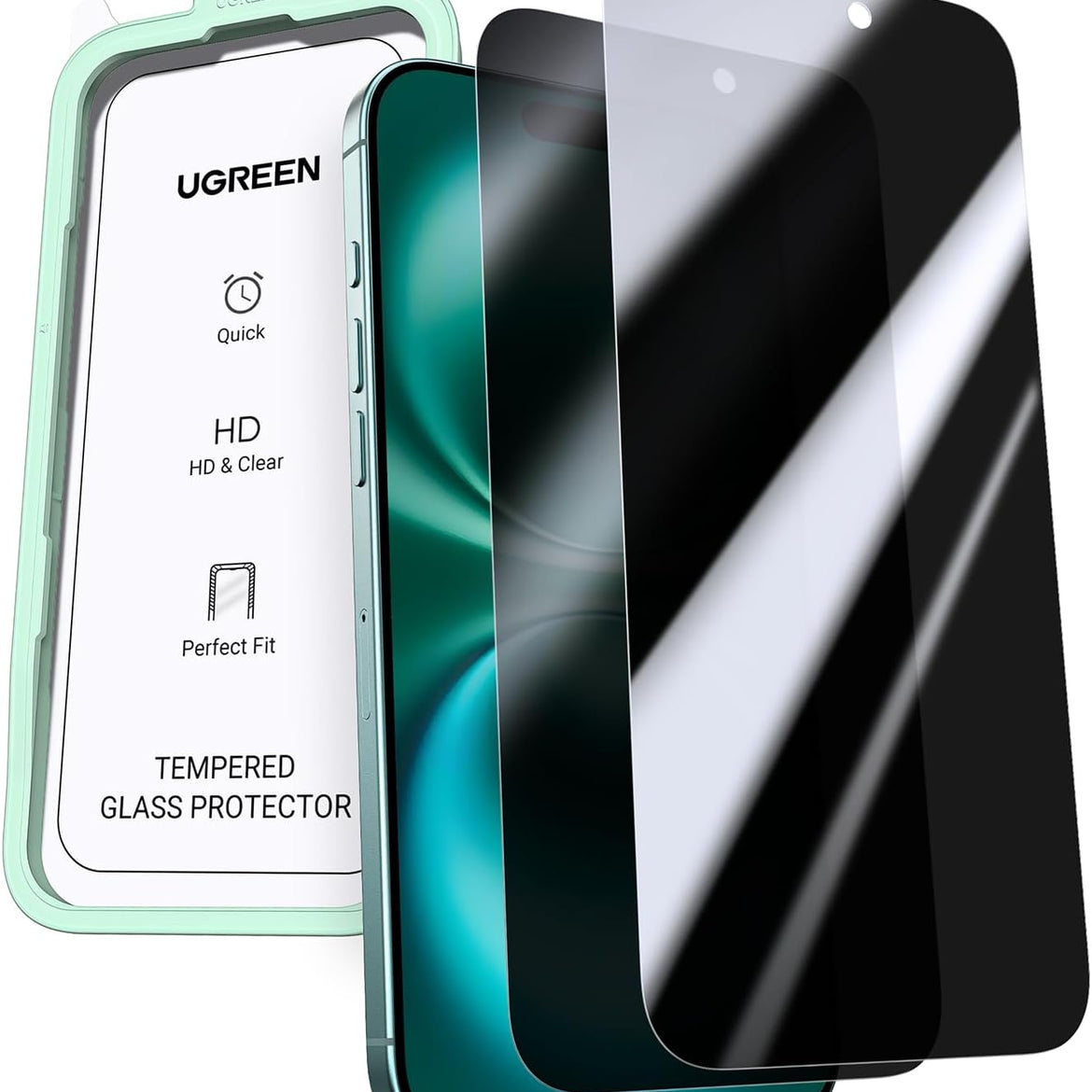 UGREEN 2 Pack for iPhone 17 Pro Max Screen Protector Privacy 6.9'' 100% Privacy Protection 1:1 Full Coverage Military Grade 9H Tempered Glass Anti-Spy Screen Protector Easy to Install