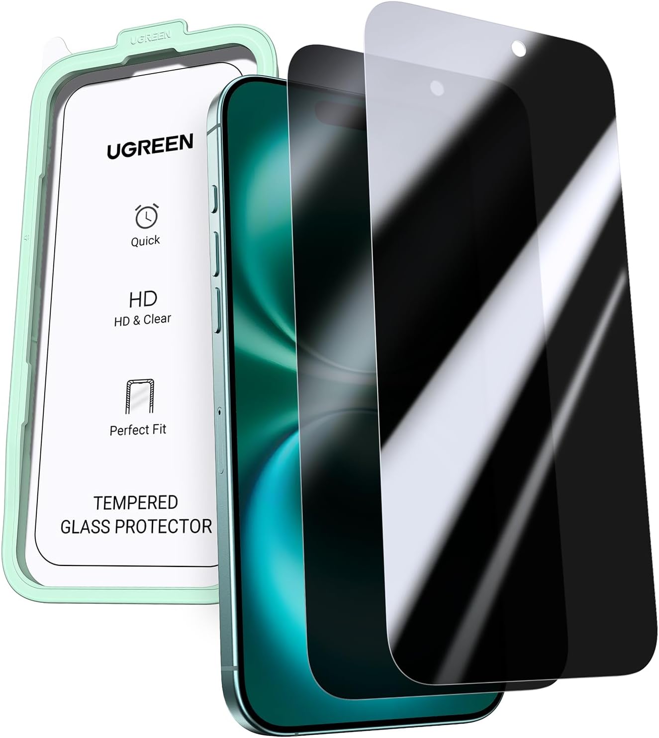 UGREEN 2 Pack for iPhone 17 Pro Max Screen Protector Privacy 6.9'' 100% Privacy Protection 1:1 Full Coverage Military Grade 9H Tempered Glass Anti-Spy Screen Protector Easy to Install