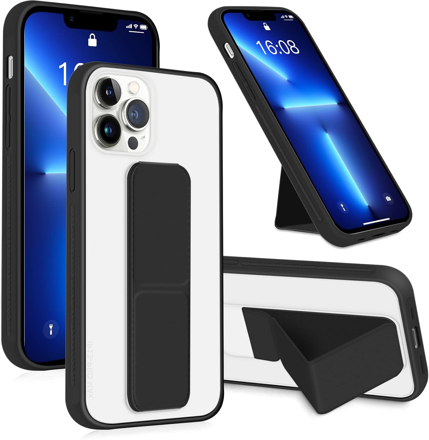 INFOSUN for iPhone 14 Pro Case Stand Cover Matte Cases with Frosted Back Hand Grip Kickstand Cover Holder Shockproof Translucent Design for iPhone 14 Pro (6.1 Inch) (2022) (Black)