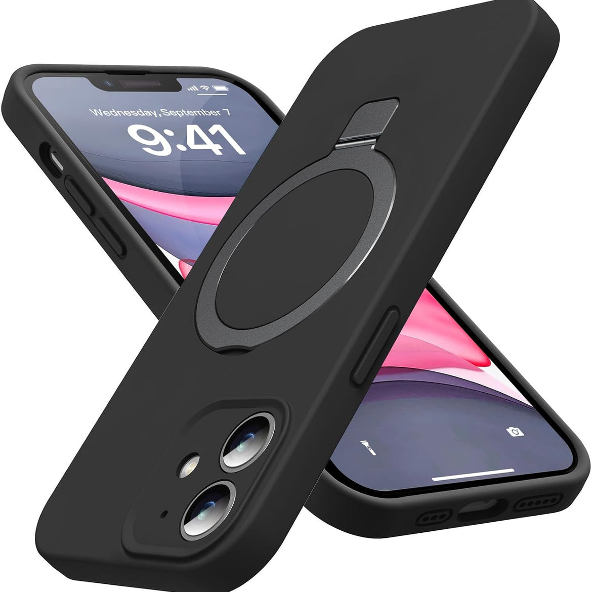 Eligo for iPhone 14 Pro Case, Compatible with MagSafe, with Magnetic Invisible Stand,【Shockproof Military-Grade Protection】Soft Silicone Phone Cover with Kickstand for Apple 14 Pro (Black)