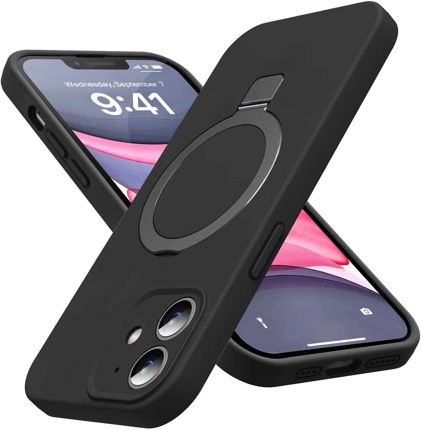 Eligo for iPhone 14 Pro Case, Compatible with MagSafe, with Magnetic Invisible Stand,【Shockproof Military-Grade Protection】Soft Silicone Phone Cover with Kickstand for Apple 14 Pro (Black)