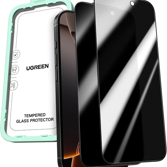 UGREEN 2 Pack for iPhone 17 Pro Max Screen Protector Privacy 6.9'' 100% Privacy Protection 1:1 Full Coverage Military Grade 9H Tempered Glass Anti-Spy Screen Protector Easy to Install