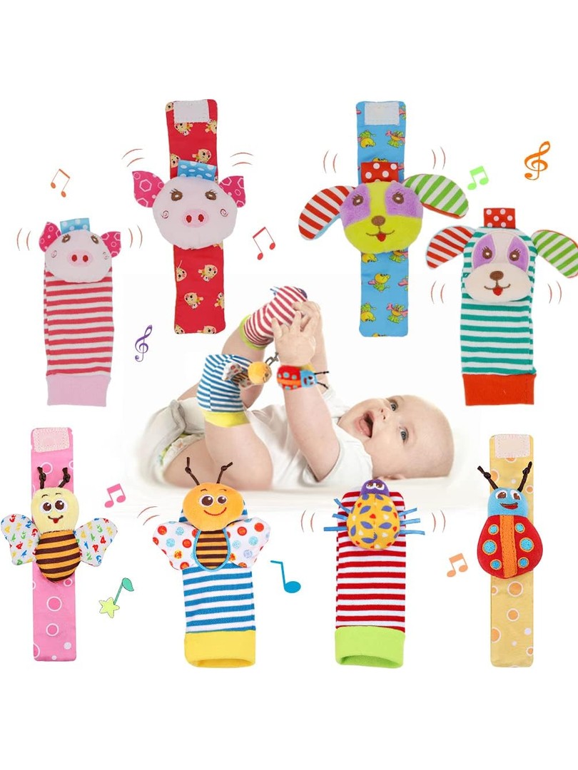 YOYIKER Baby Wrist Rattle and Foot Finder Socks Toys, 5 Pieces