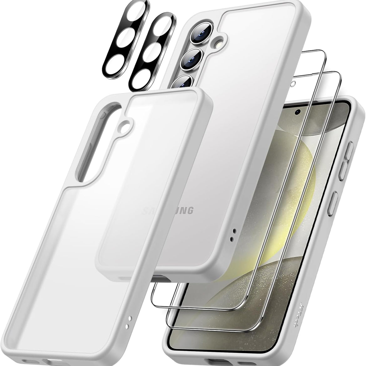 JETech 5 in 1 Matte Case for Samsung Galaxy S24 Ultra 5G with 2-Pack Screen Protector and Camera Lens Protector, Translucent Back Protective Phone Cover, Tempered Glass Film (Black)