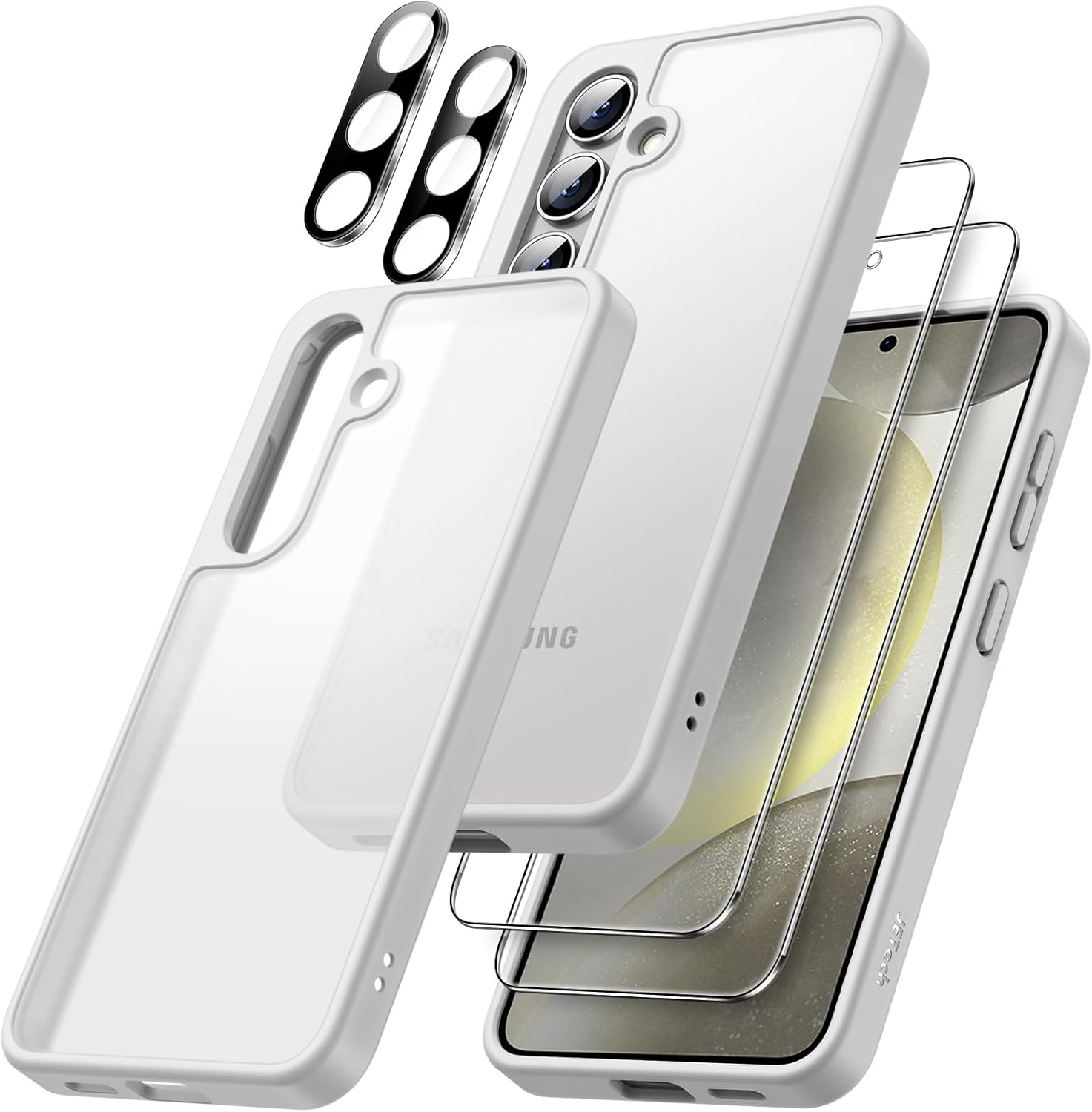 JETech 5 in 1 Matte Case for Samsung Galaxy S24 Ultra 5G with 2-Pack Screen Protector and Camera Lens Protector, Translucent Back Protective Phone Cover, Tempered Glass Film (Black)