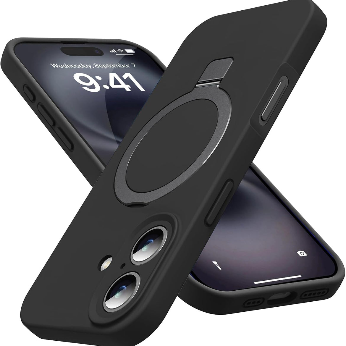 Eligo for iPhone 14 Pro Case, Compatible with MagSafe, with Magnetic Invisible Stand,【Shockproof Military-Grade Protection】Soft Silicone Phone Cover with Kickstand for Apple 14 Pro (Black)