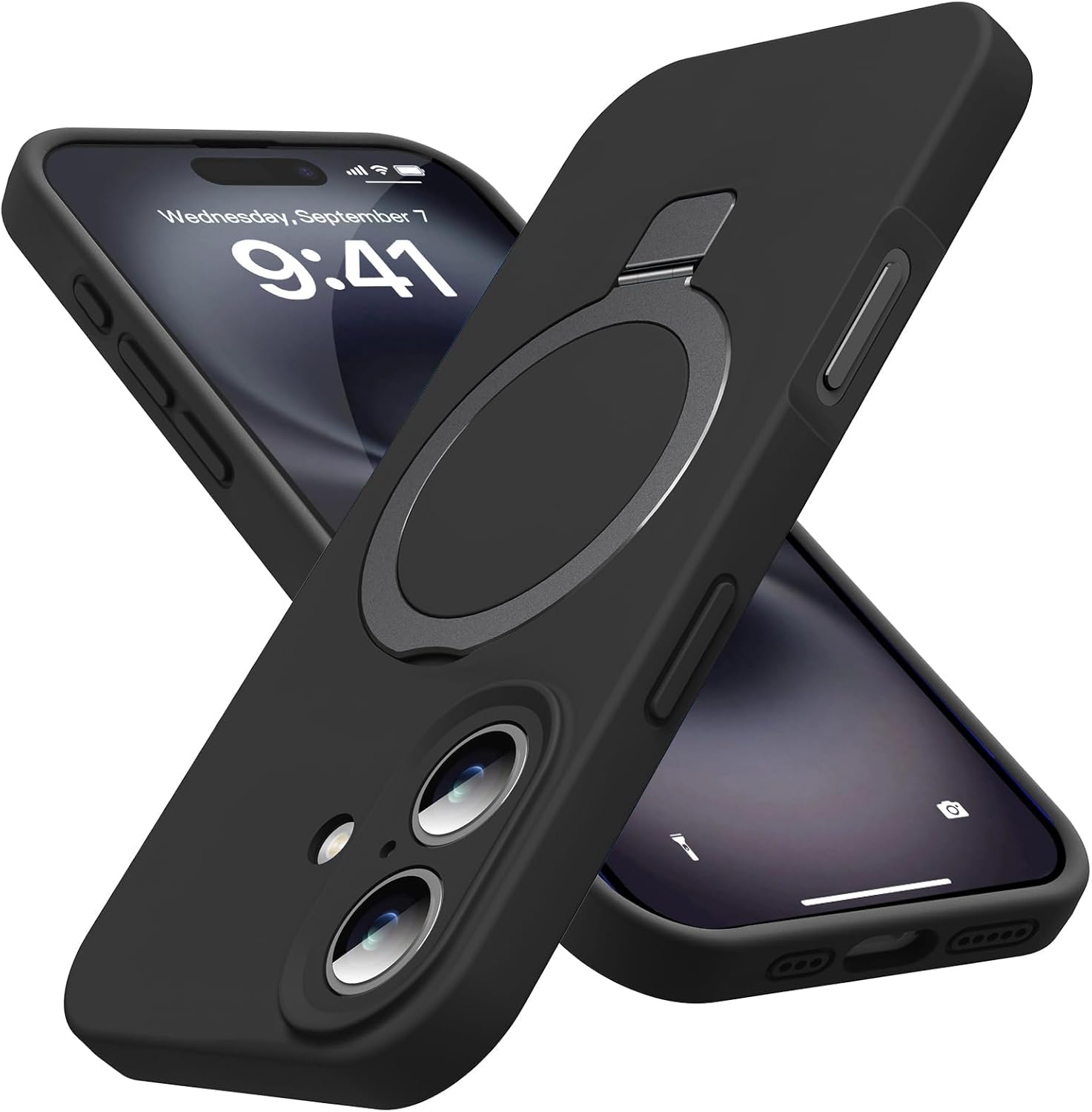 Eligo for iPhone 14 Pro Case, Compatible with MagSafe, with Magnetic Invisible Stand,【Shockproof Military-Grade Protection】Soft Silicone Phone Cover with Kickstand for Apple 14 Pro (Black)