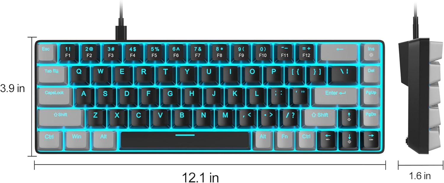 MageGee Portable 60% Mechanical Gaming Keyboard (Grey/Blue Switch)