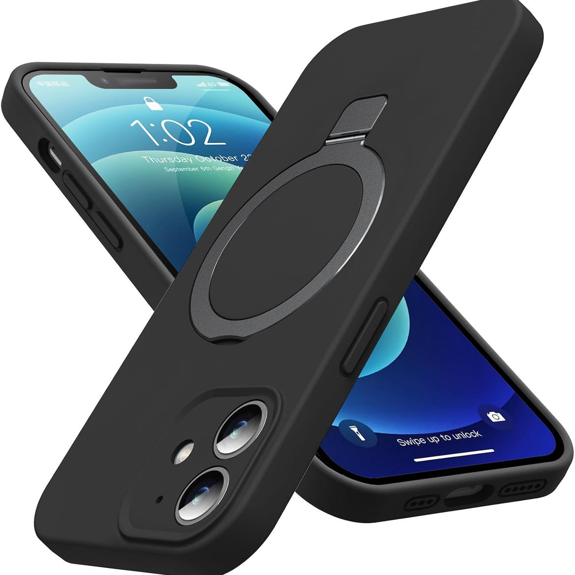 Eligo for iPhone 14 Pro Case, Compatible with MagSafe, with Magnetic Invisible Stand,【Shockproof Military-Grade Protection】Soft Silicone Phone Cover with Kickstand for Apple 14 Pro (Black)