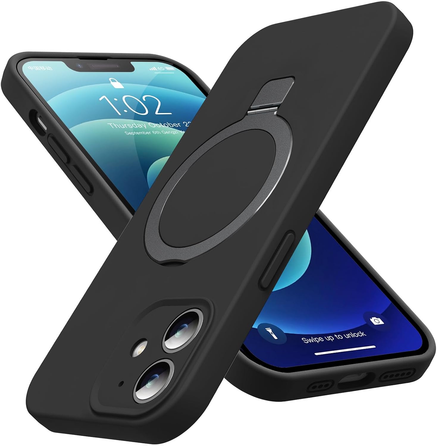 Eligo for iPhone 14 Pro Case, Compatible with MagSafe, with Magnetic Invisible Stand,【Shockproof Military-Grade Protection】Soft Silicone Phone Cover with Kickstand for Apple 14 Pro (Black)