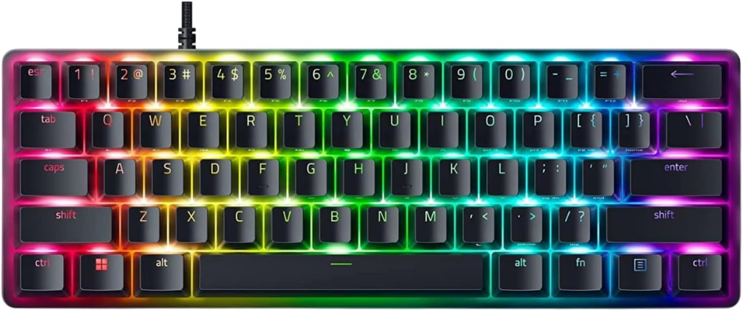 Razer Huntsman Mini 60% Compact Gaming Keyboard: Purple Switch, Clicky Optical-Mechanical Switches, Doubleshot PBT Keycaps, Detachable USB-C Cable, US Layout - Black