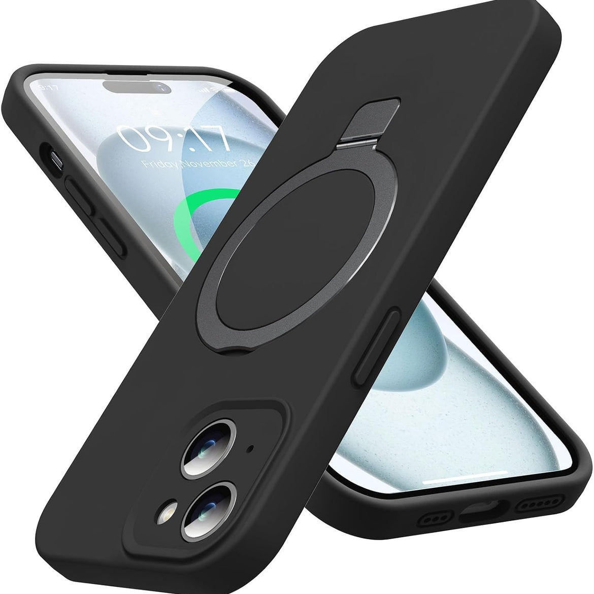 Eligo for iPhone 14 Pro Case, Compatible with MagSafe, with Magnetic Invisible Stand,【Shockproof Military-Grade Protection】Soft Silicone Phone Cover with Kickstand for Apple 14 Pro (Black)