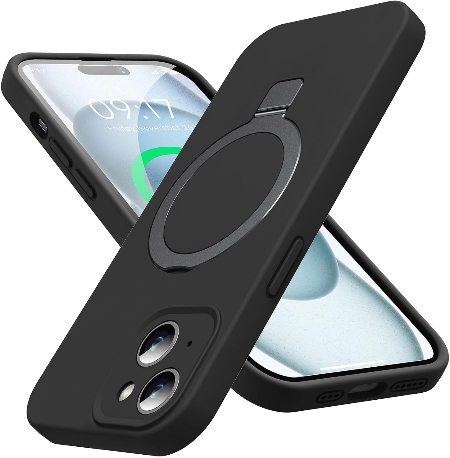 Eligo for iPhone 14 Pro Case, Compatible with MagSafe, with Magnetic Invisible Stand,【Shockproof Military-Grade Protection】Soft Silicone Phone Cover with Kickstand for Apple 14 Pro (Black)