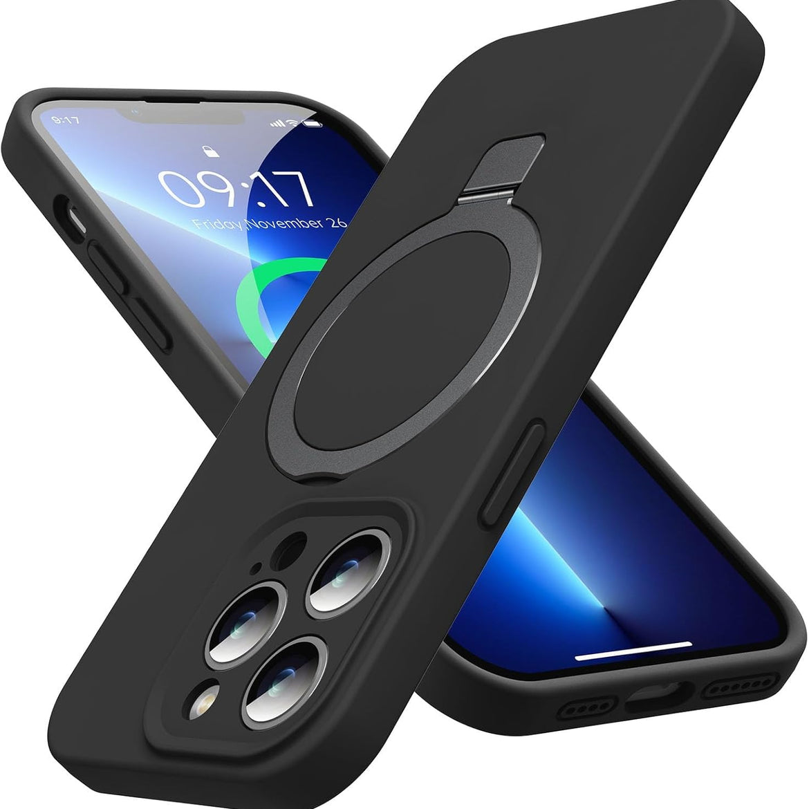 Eligo for iPhone 14 Pro Case, Compatible with MagSafe, with Magnetic Invisible Stand,【Shockproof Military-Grade Protection】Soft Silicone Phone Cover with Kickstand for Apple 14 Pro (Black)