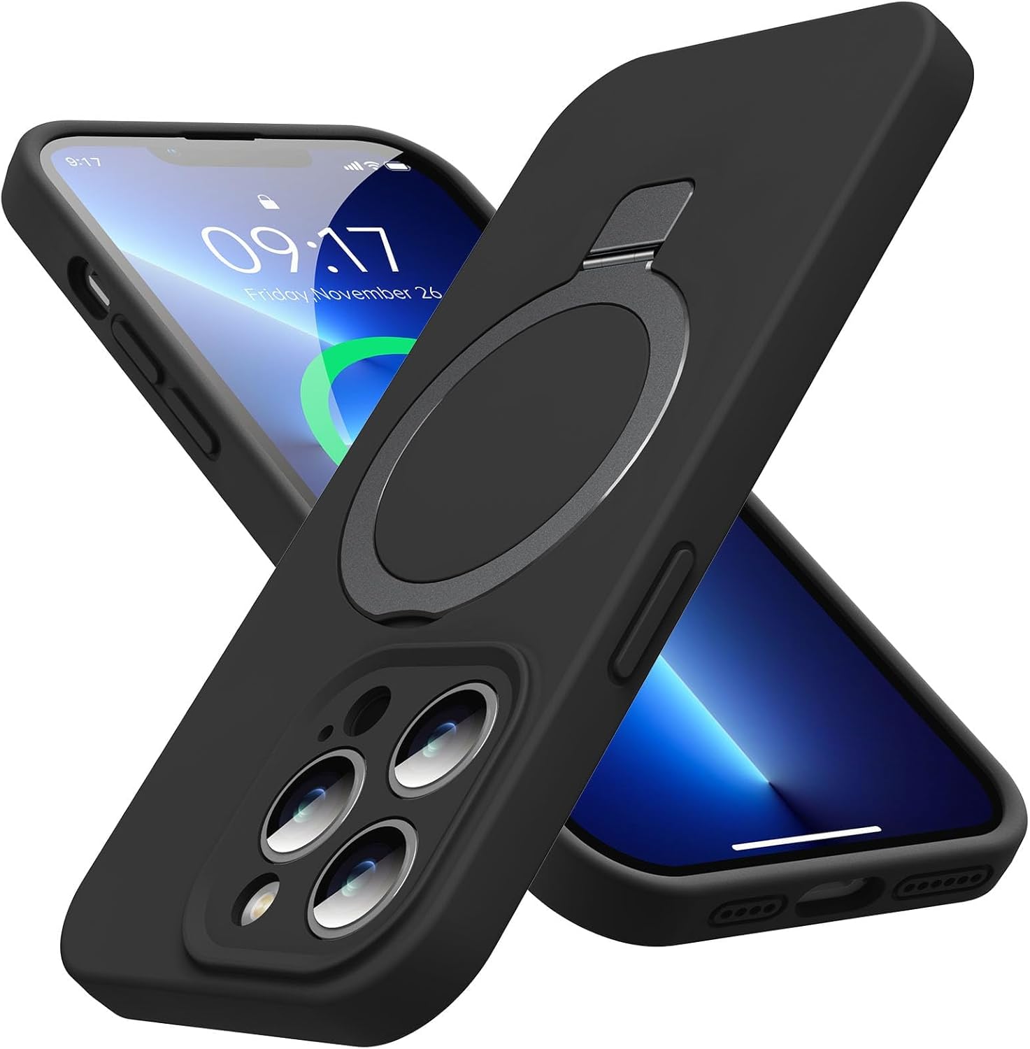 Eligo for iPhone 14 Pro Case, Compatible with MagSafe, with Magnetic Invisible Stand,【Shockproof Military-Grade Protection】Soft Silicone Phone Cover with Kickstand for Apple 14 Pro (Black)
