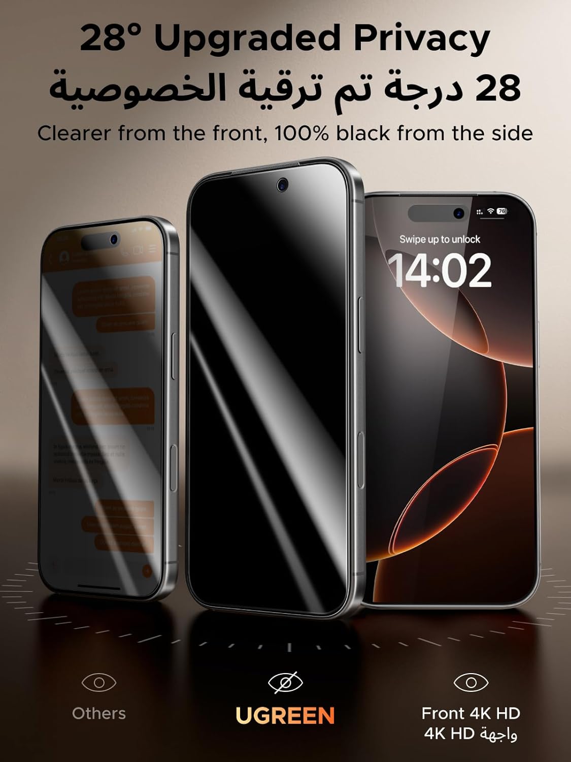 UGREEN 2 Pack for iPhone 17 Pro Max Screen Protector Privacy 6.9'' 100% Privacy Protection 1:1 Full Coverage Military Grade 9H Tempered Glass Anti-Spy Screen Protector Easy to Install