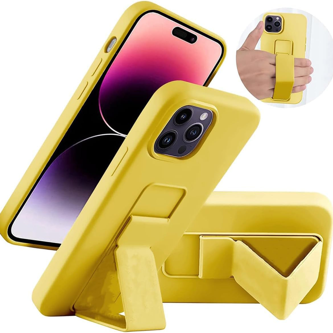 Compatible with iPhone 14 Plus Case with Stand, Multi-Functional Magnetic Vertical & Horizontal Kickstand Protective Phone Case, Candy Color Slim Cute Hybrid Cover (Black, iphone 14 plus)