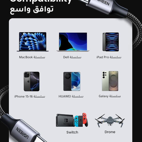 UGREEN USB C to USB C Cable 60 W PD 3.0, PPS USB-C Charging Cable Compatible with iPhone 17 Pro Max, iPhone Air, iPhone 16 15 Pro Max, Galaxy S25 S24 MacBook Air M2 iPad Pro, Air 5/Mini, Pixel 9 etc